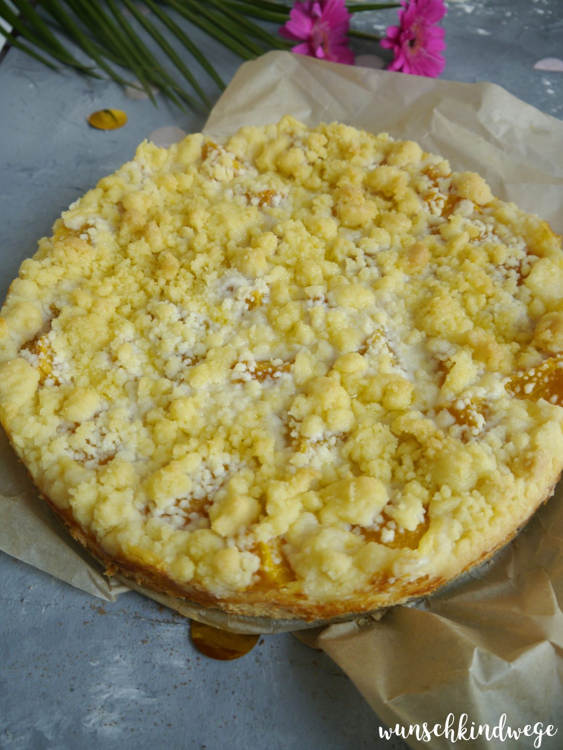 Pfirsich Pudding Streuselkuchen - wunschkindwege